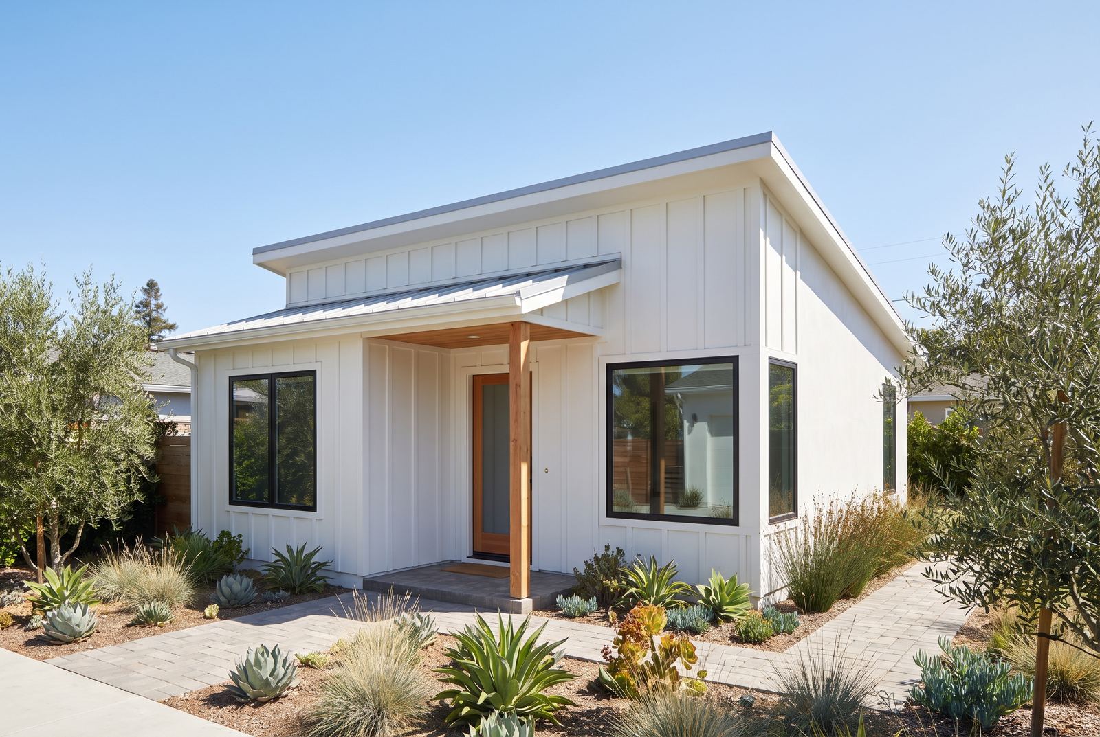 Detached backyard ADU exterior in California
